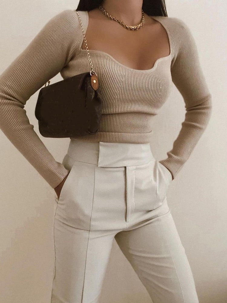 Sexy Square Collar Casual Crop Top