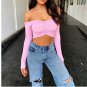 Sexy V Neck Long Sleeve Crop Top