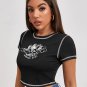 Sleeve Round Neck Contrast Stitch Crop Top