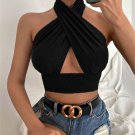Solid Color Neck Push Up Hollow Crop Top