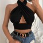 Solid Color Neck Push Up Hollow Crop Top