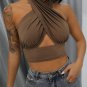 Solid Color Neck Push Up Hollow Crop Top