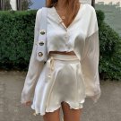 Up Long Sleeve Crop Top Bandage Skirt Party Sexy Outfit
