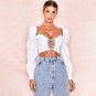 V Neck Hollow Out Long Sleeve Crop Top