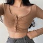 V-neck Long Sleeve Bottomed Crop Top