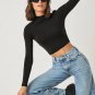 Women Sexy Crop Top O Neck Long Sleeve