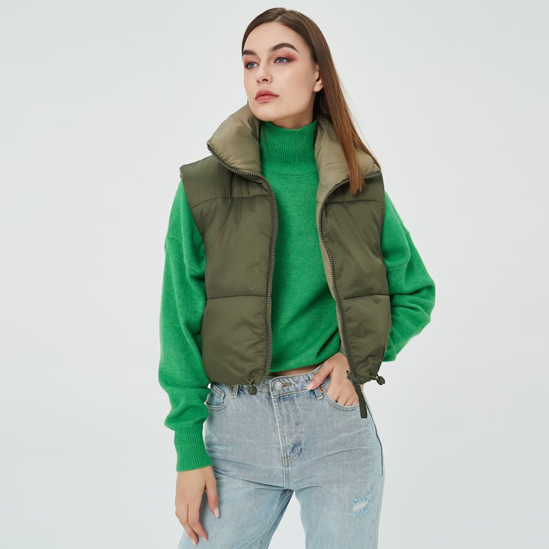 High Collar Zipper Chic Cotton Vest