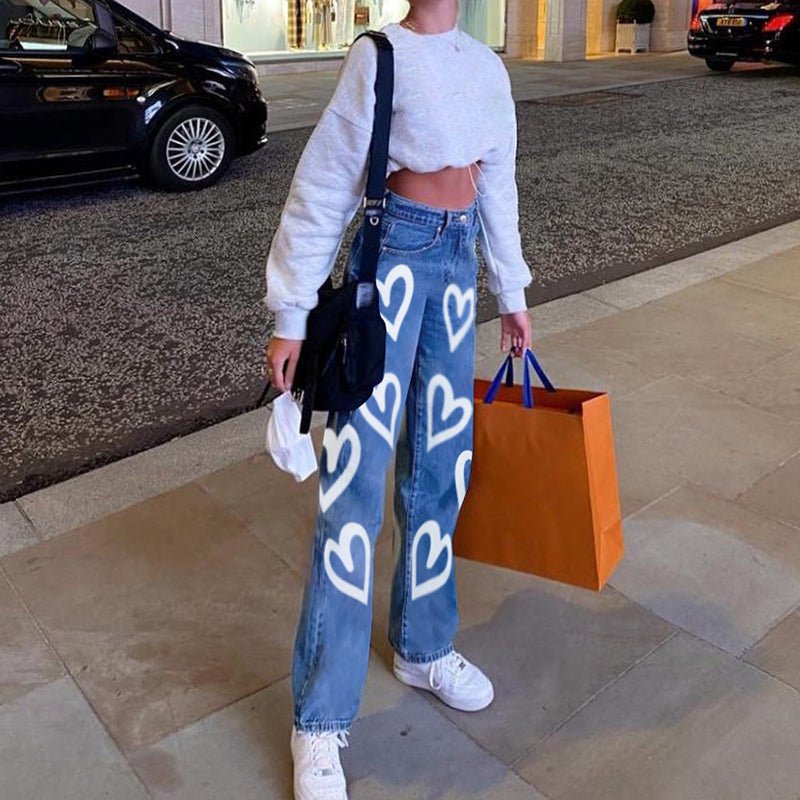 Heart Printed Baggy Jeans