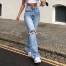 High Waist Ripped Denim Wide Jeans