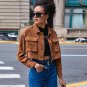 Solid Color Turn-Down Collar Long Sleeve Jacket