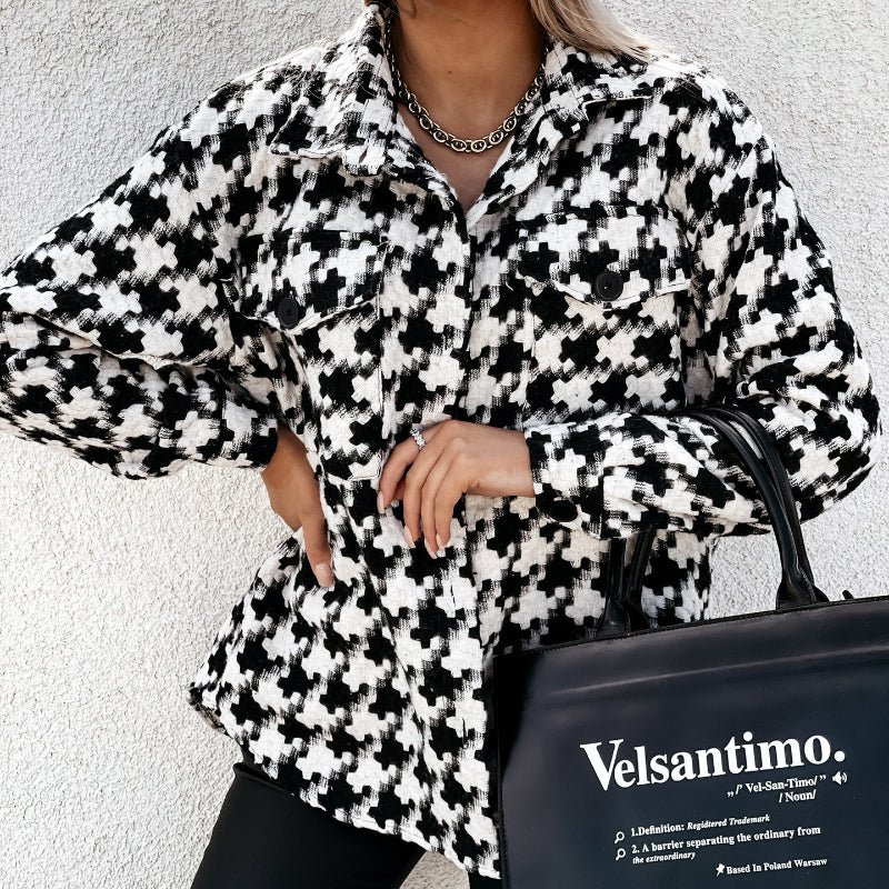 Winter Loose Houndstooth Shirt Jacket