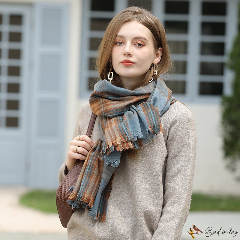 Scarf female winter new fringe imitation cashmere plaid scarf warm scarf shawl