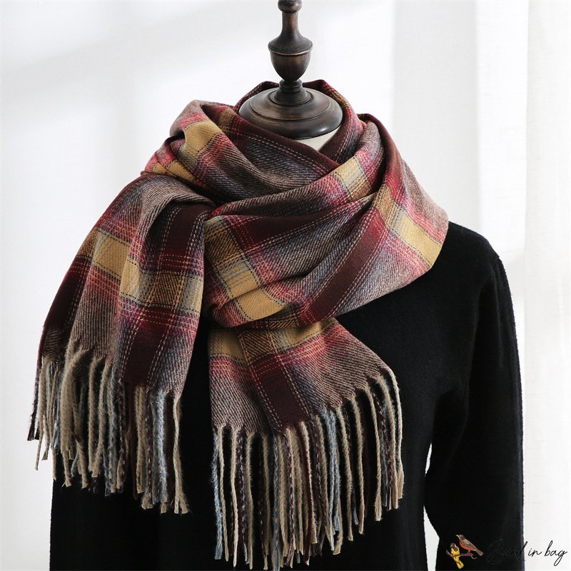 Winter scarf female new sweet imitation cashmere warm fringe plaid scarf men