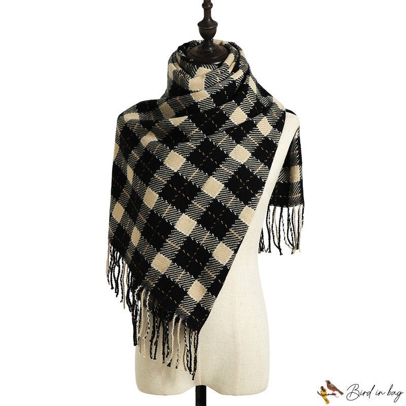 Plaid scarf female autumn and winter new imitation wool shawl ladies warm knitted scarf