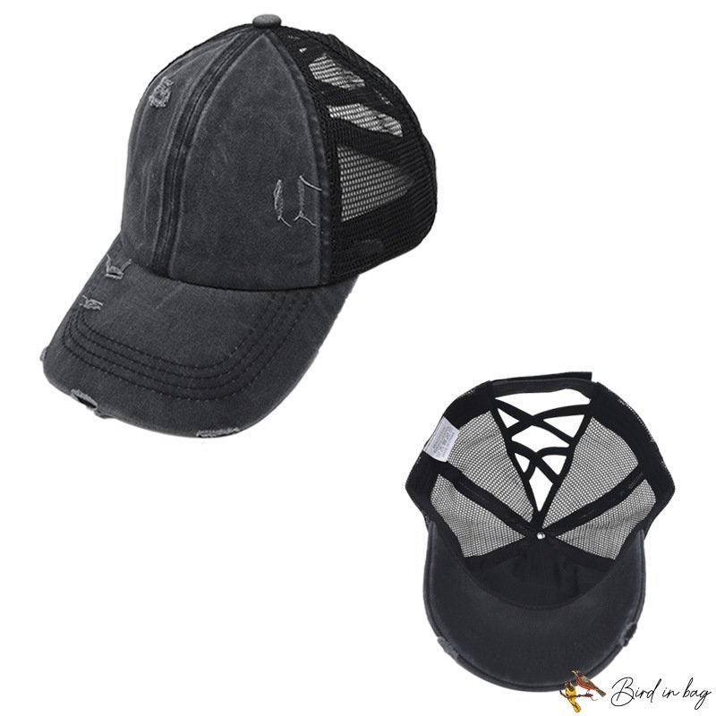 New washed ponytail hat female opening do old baseball cap duck tongue cap ponytail net cap round to