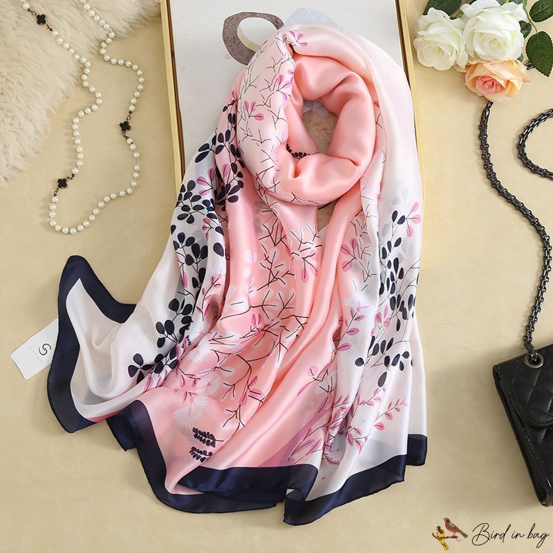 Fashion new favorite new silk satin long scarf summer beach towel floral print decorative shawl