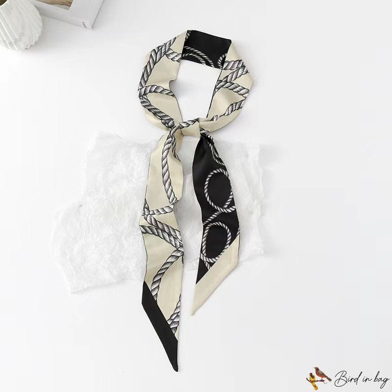 Season new long strip simulation silk scarf female double-sided printing ribbon white collar neck sc