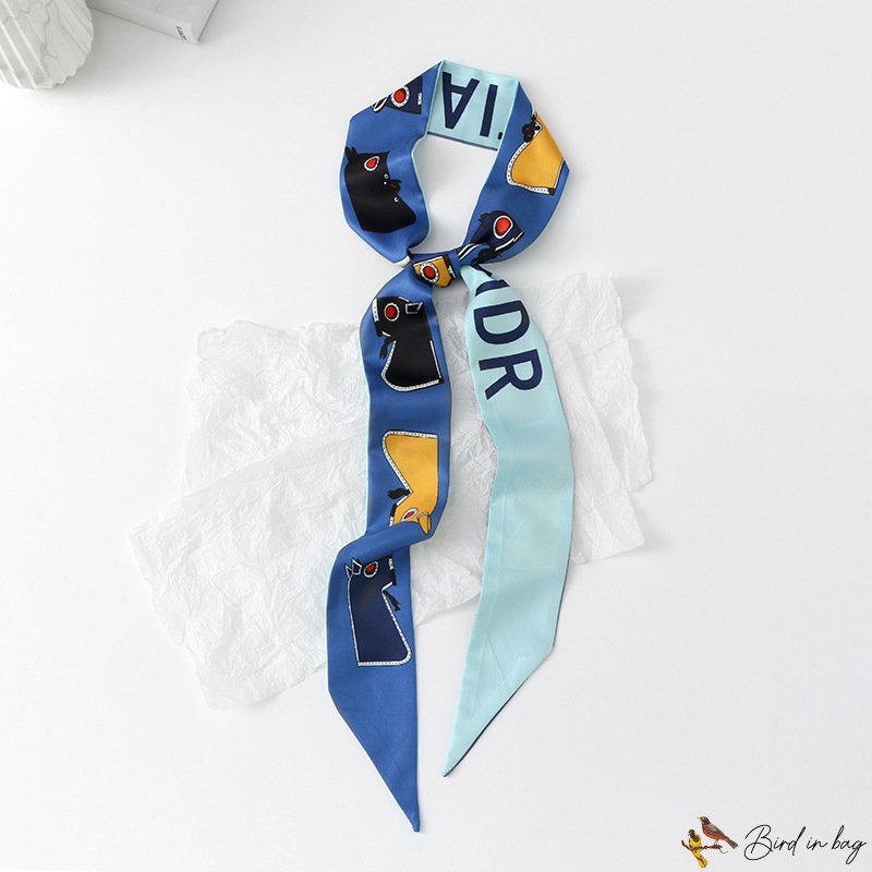 Fashion double layer floating belt pony print small neck scarf simulation silk scarf