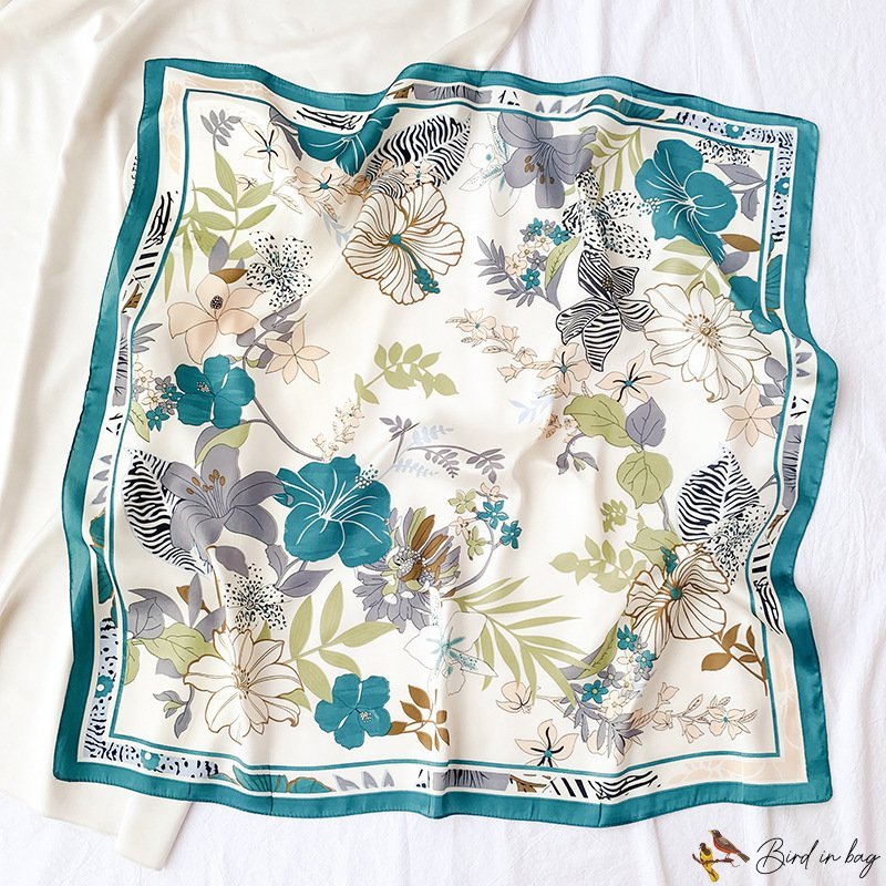 New simulation silk scarf floral print 70cm small square scarf small scarf hair tie