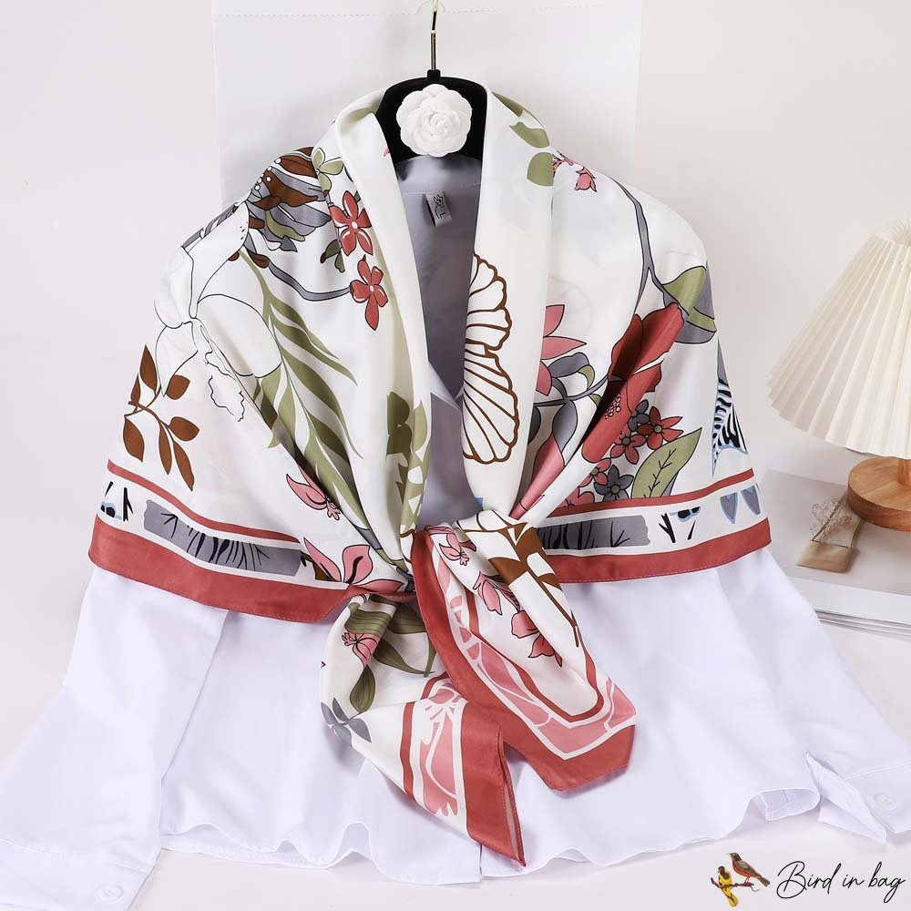 New simulation of silk scarf female 110cm twill large square scarf printing decorative shawl