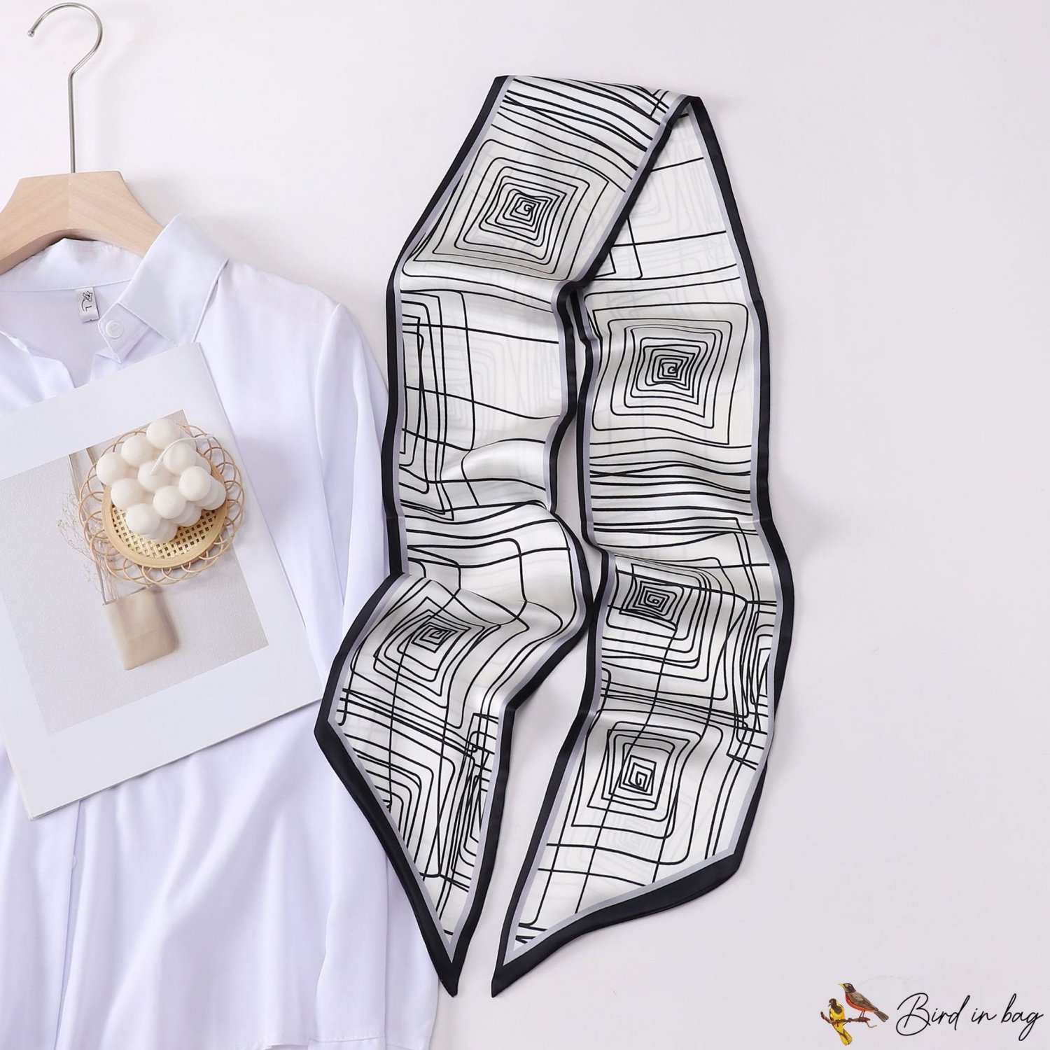 Angled small long scarf thin section small silk scarf thin narrow long lines printed small neck scar