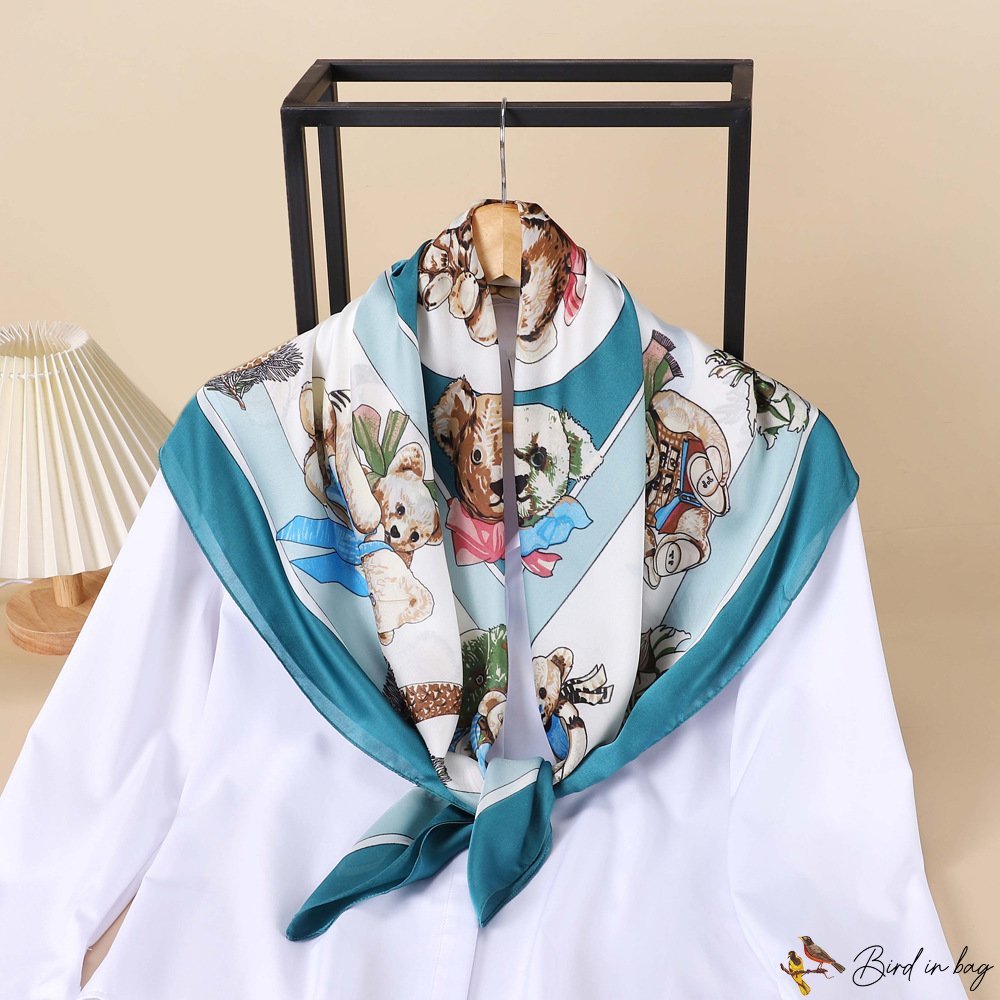 90cm large square scarf silk scarf women's new printed turban imitation silk satin shawl thin sectio
