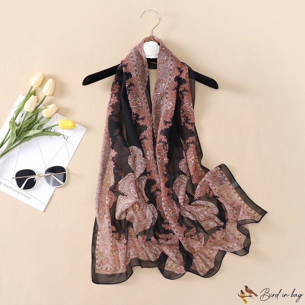 New spring and summer scarf silk scarf women's long scarf thousand bird check print simulation silk 