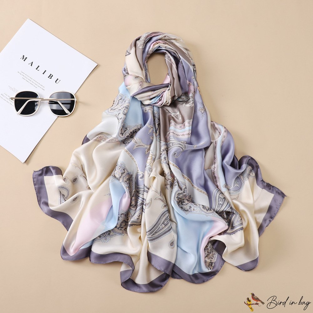 New li brocade satin long silk scarf scarf female long shawl silk scarf seaside vacation