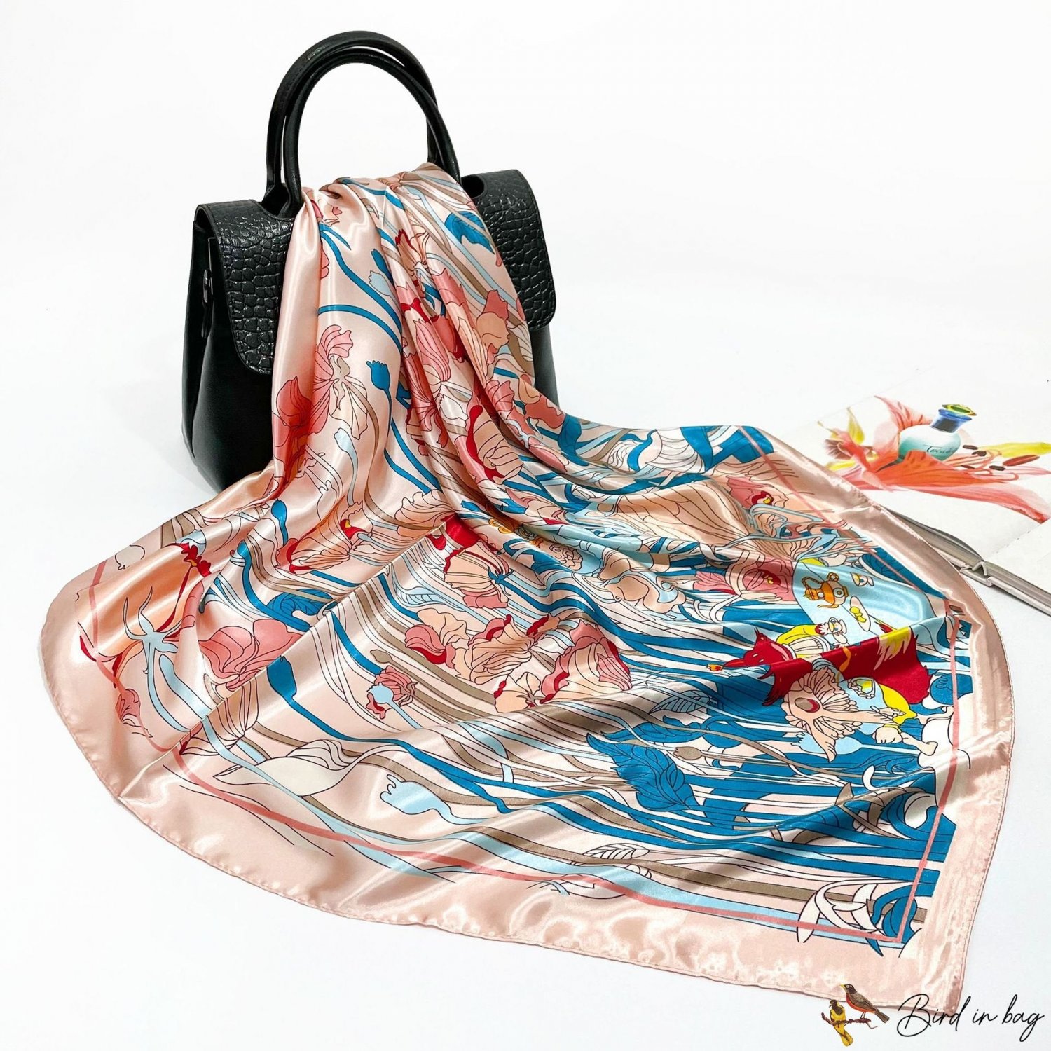 Spring and autumn new 90cm silk scarf women's square scarf simulation silk scarf printing headscarf 