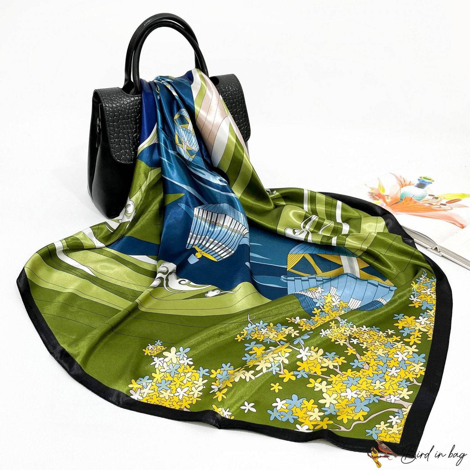 90cm large square scarf silk scarf female spring and autumn new simulation silk printing turban scar