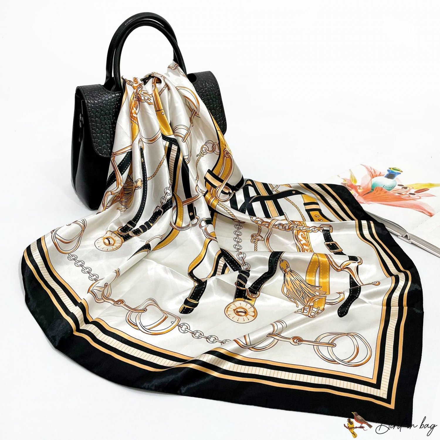 Spring and Autumn new 90cm large square scarf silk scarf simulation silk printing turban chain scarf
