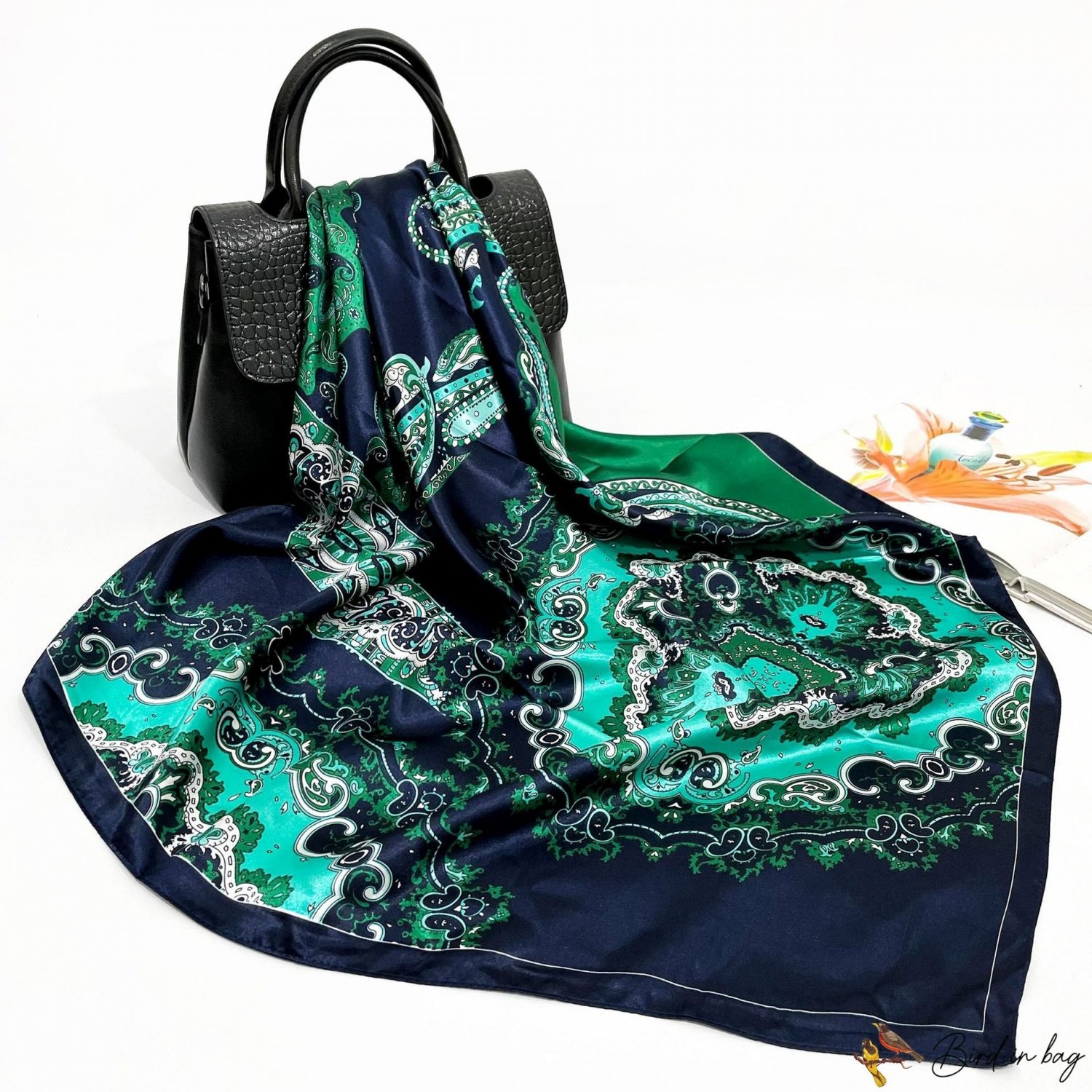Printed turban 90cm silk scarf female spring and autumn new simulation silk square scarf shawl