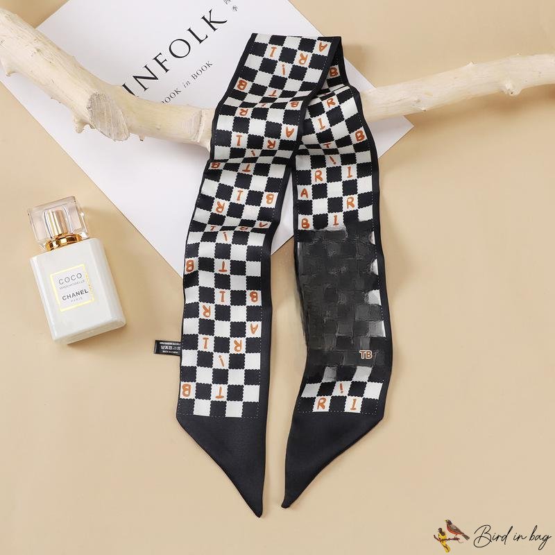 Plaid small silk scarf female new hair ribbon spring long decorative small neck scarf float