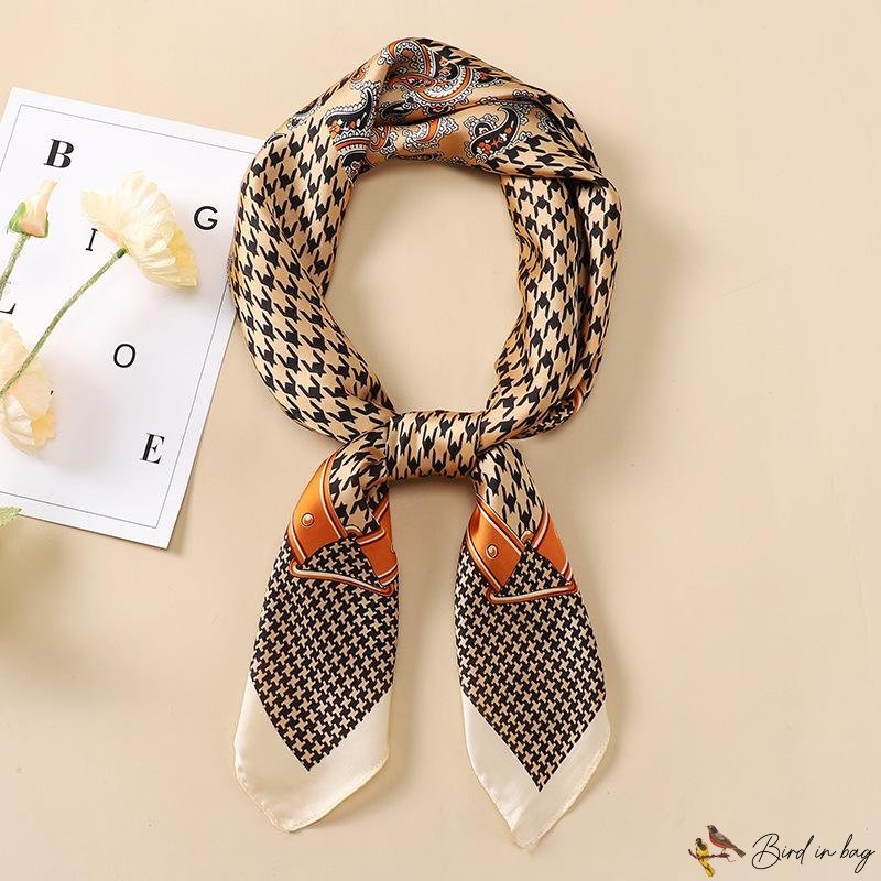 Silk scarf small square scarf women 70cm small scarf hair tie scarf thousand bird check silk scarf