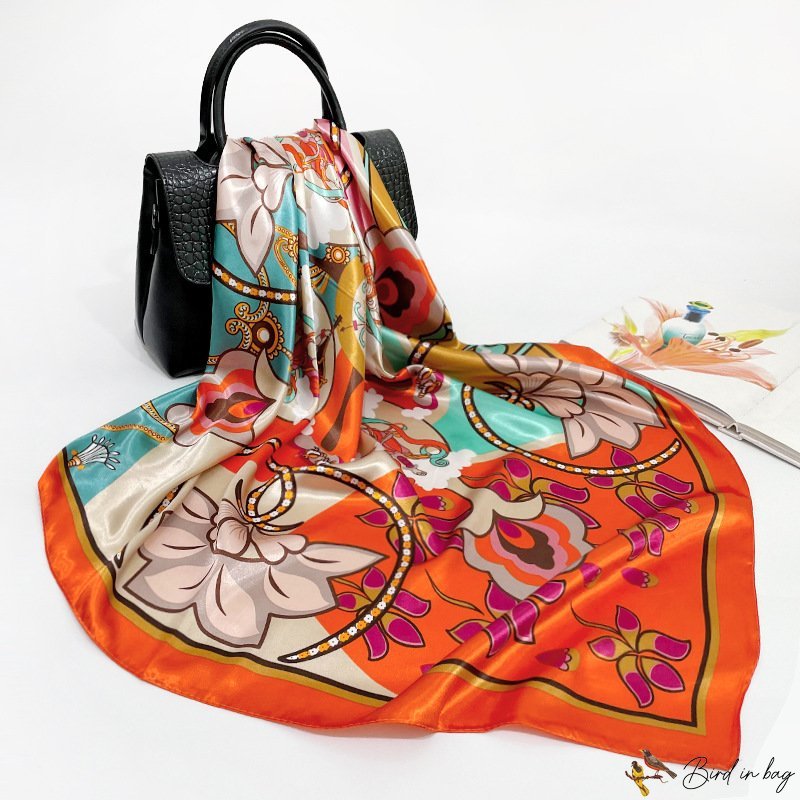 Printed silk scarf female new simulation silk square scarf scarf silk shawl 90cm headscarf