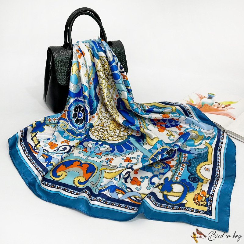 90cm large square scarf silk scarf female spring and summer new simulation silk printing turban scar