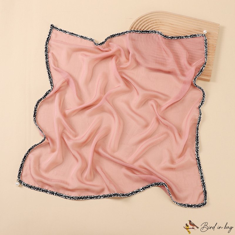 New 70cm simulation silk scarf paragraph simple pure color thin sarong pearl small square scarf scar