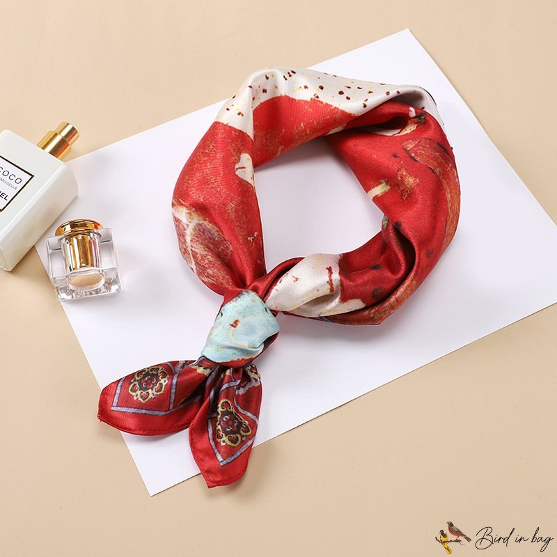 Twill silk small square scarf simulation silk 53cm printed silk scarf ladies shawl