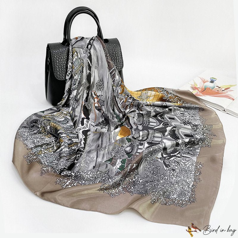 90cm large square scarf women's silk scarf new simulation silk printing turban scarf shawl