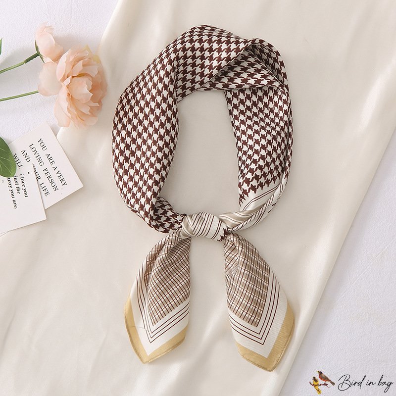 Silk scarf small square scarf women 70cm small scarf French hair tie scarf thousand bird check silk 