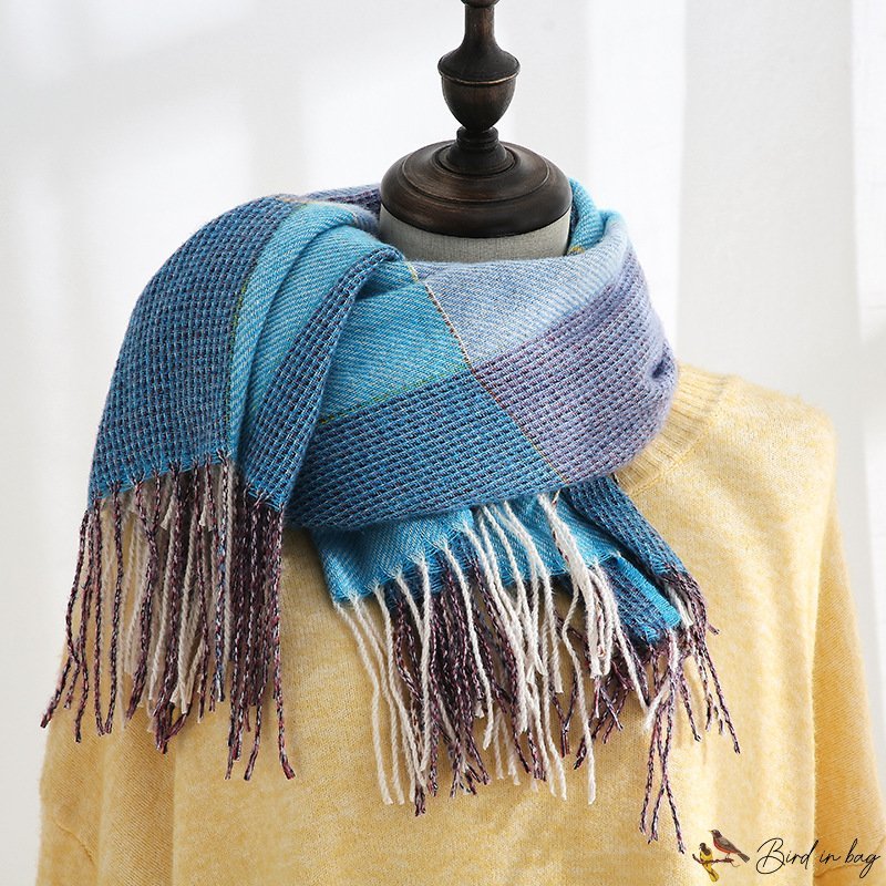 Autumn and winter plaid scarf women's autumn and winter new British wind fringe large square scarf i