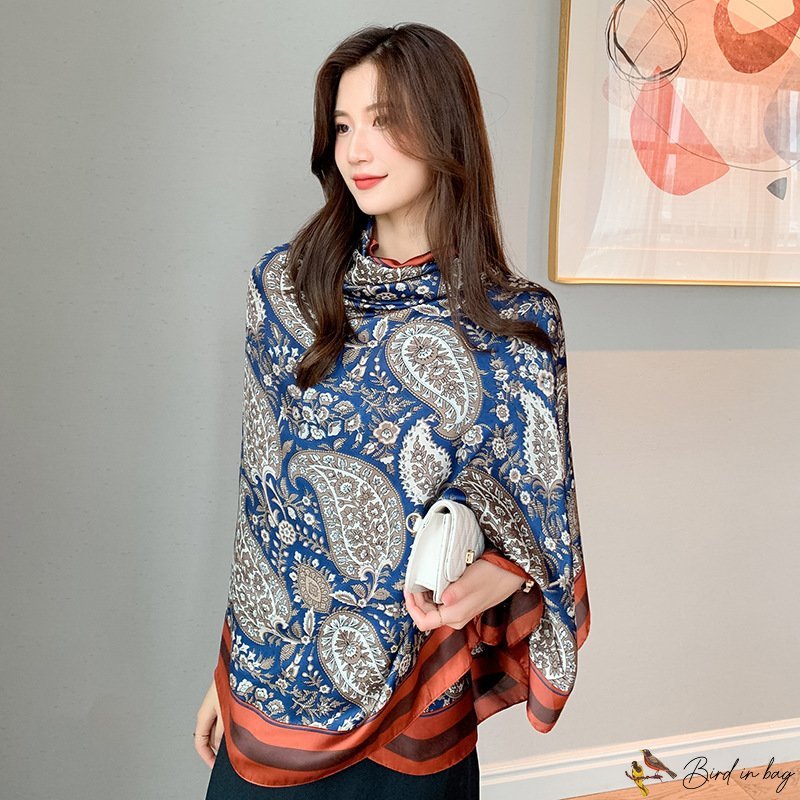New simulation silk scarf women's light luxury fashion silk scarf printing medium-length scarf shawl