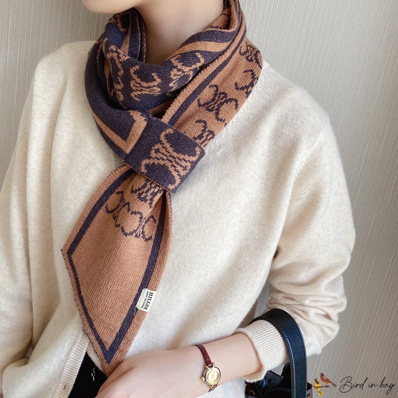 Autumn and winter new knitted scarf women's bird check two-color letter small scarf