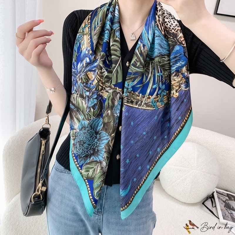 Spring and summer new simulation silk twill silk scarf women polka dot print retro square scarf head