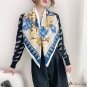 The new twill silk large square scarf scarf printing simulation silk scarf female white collar neck 