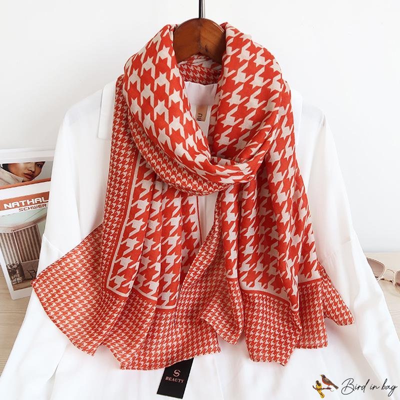 Autumn and winter new fashion bird check cotton linen hand scarf female dual-use warm silk scarf sar