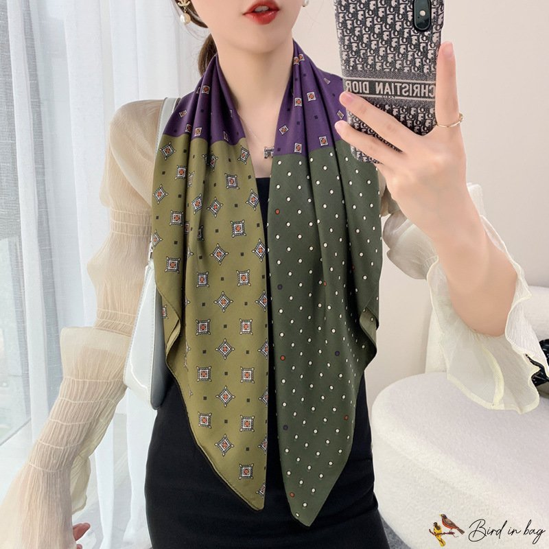 Summer new twill silk large square scarf scarf printing simulation silk scarf female neck scarf shaw