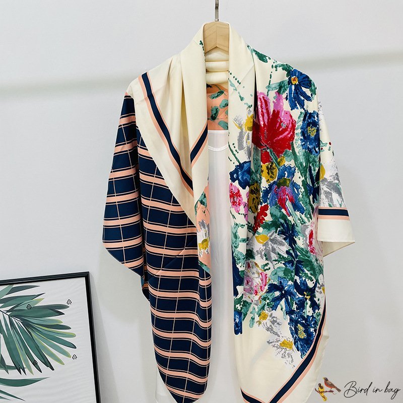 Silk scarf female simulation silk 130cm twill silk large printed square scarf shawl scarf