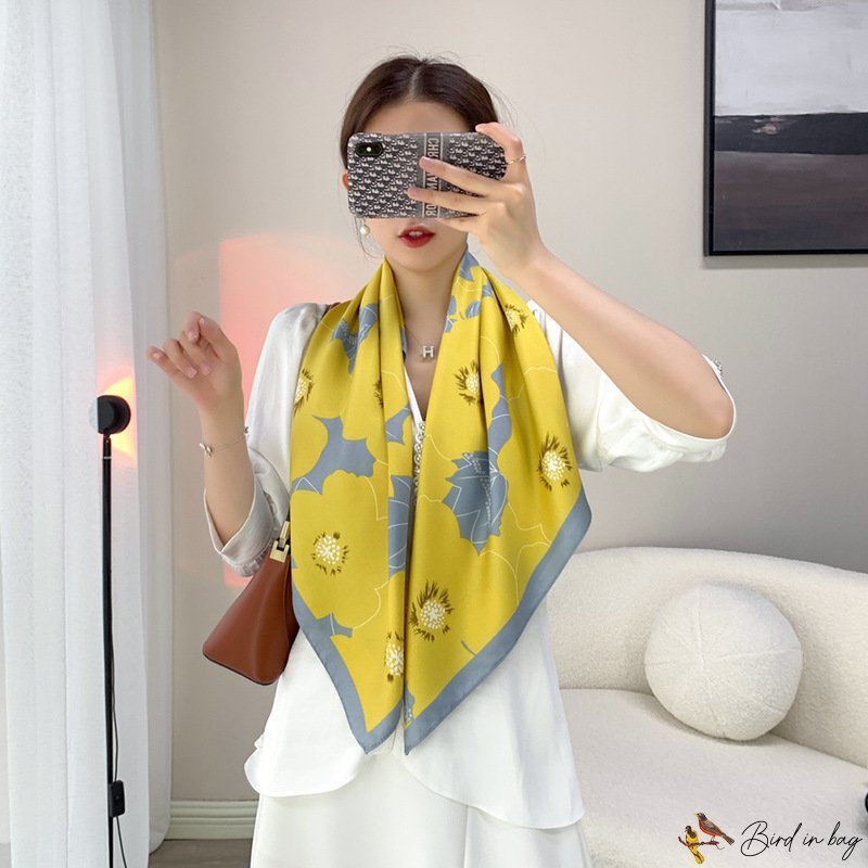 Season new 90cm large square scarf female elegant twill silk fashion geometric print silk scarf deco