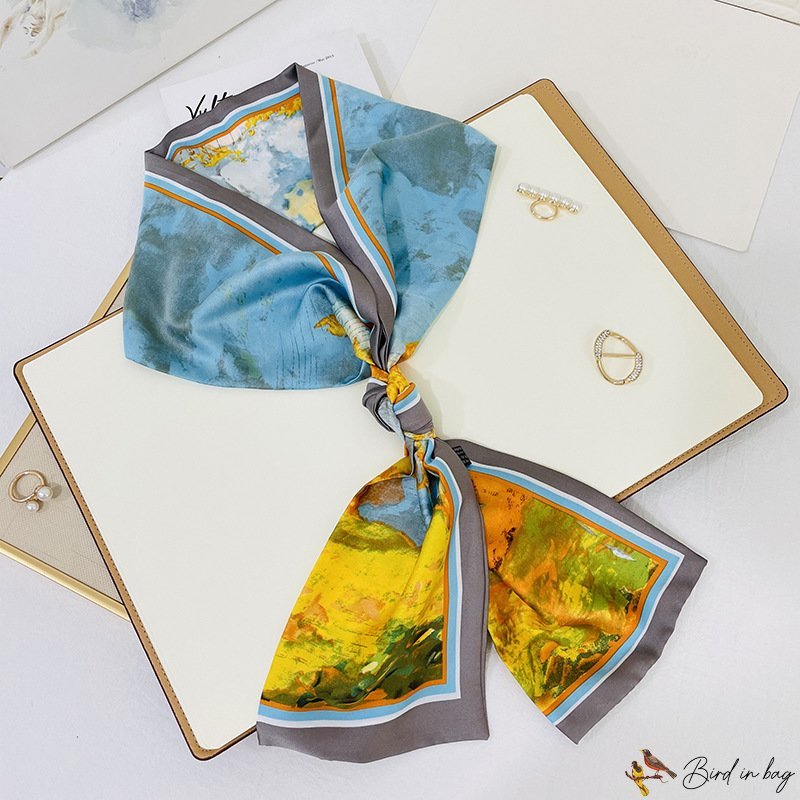 The new small long scarf silk scarf female floating belt spring and summer thin narrow long neck sca